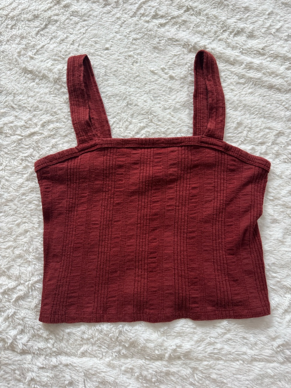 American Eagle Outfitters Ribbed Square-Neck Crop Tank in Burgundy